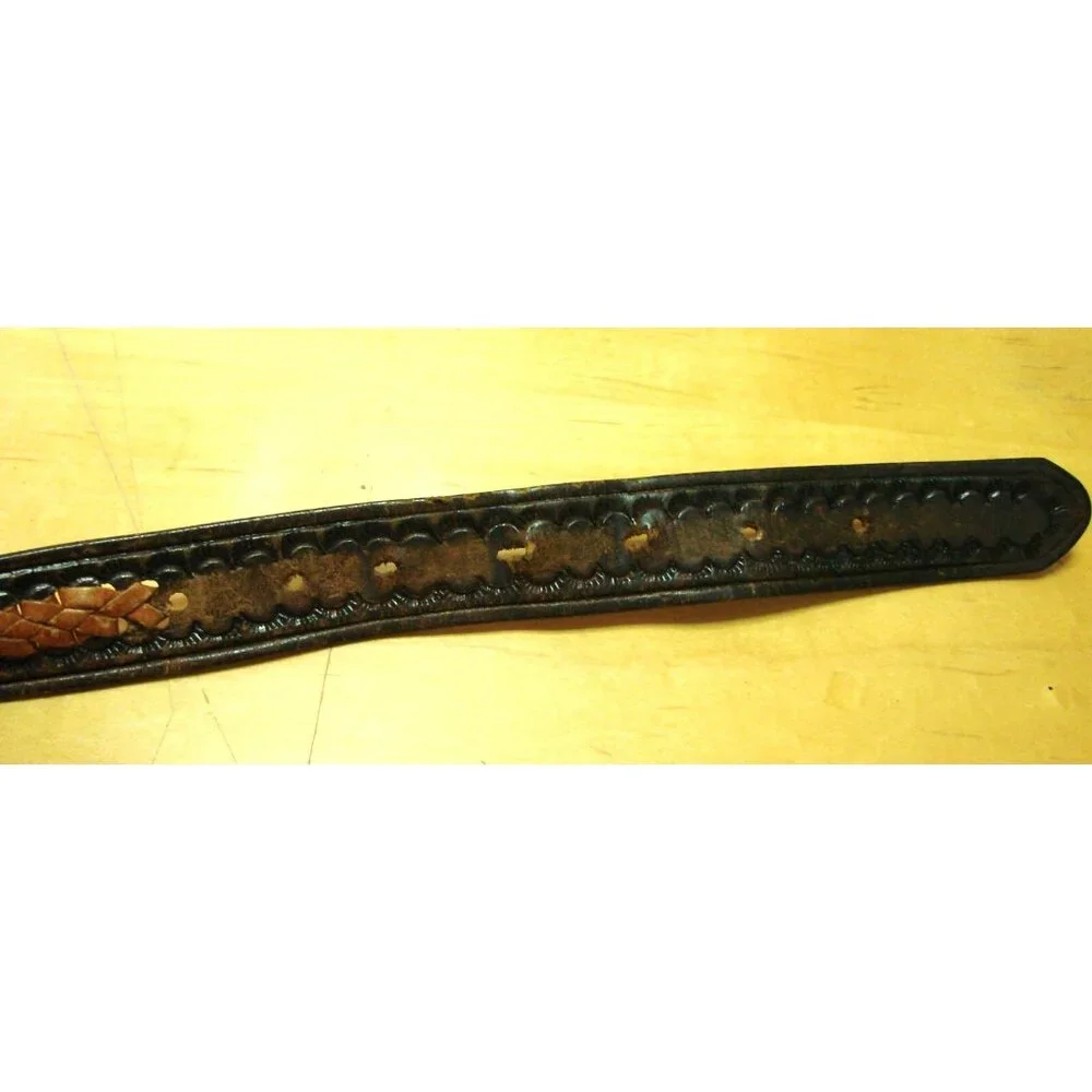 Mens Two Tone Brown Leather Braided Inlaid Belt Size 42 Made in Mexico Vintage